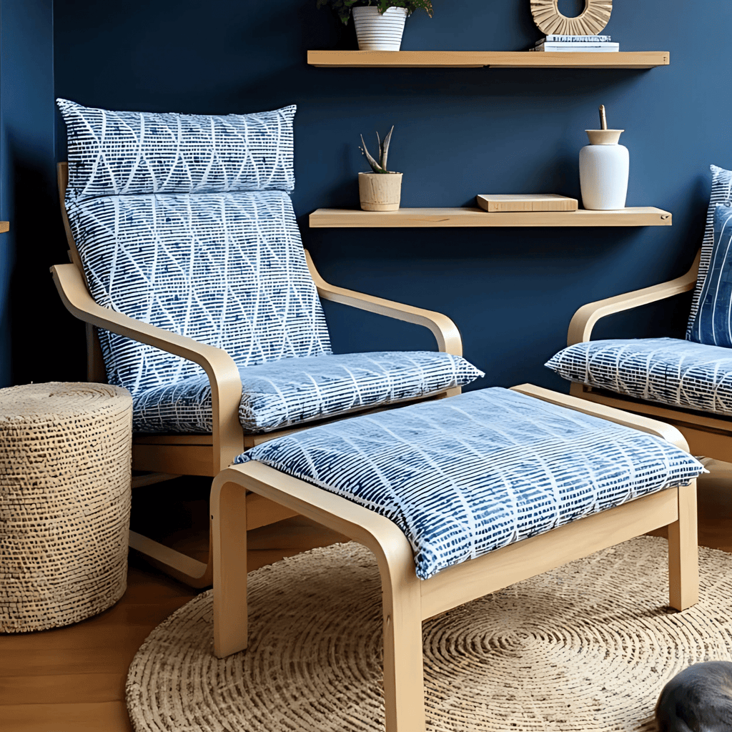 Boho Indigo Blue Diamond Print Chair and Footstool Covers, Compatible with IKEA Poang