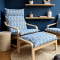 Boho Indigo Blue Diamond Print Chair and Footstool Covers, Compatible with IKEA Poang