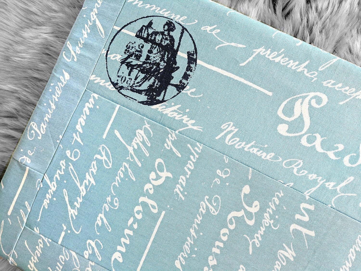 SALE IKEA Bankkamrat, Hemmahos, Stuva Bench Pad Cover Blue Calligraphy Print