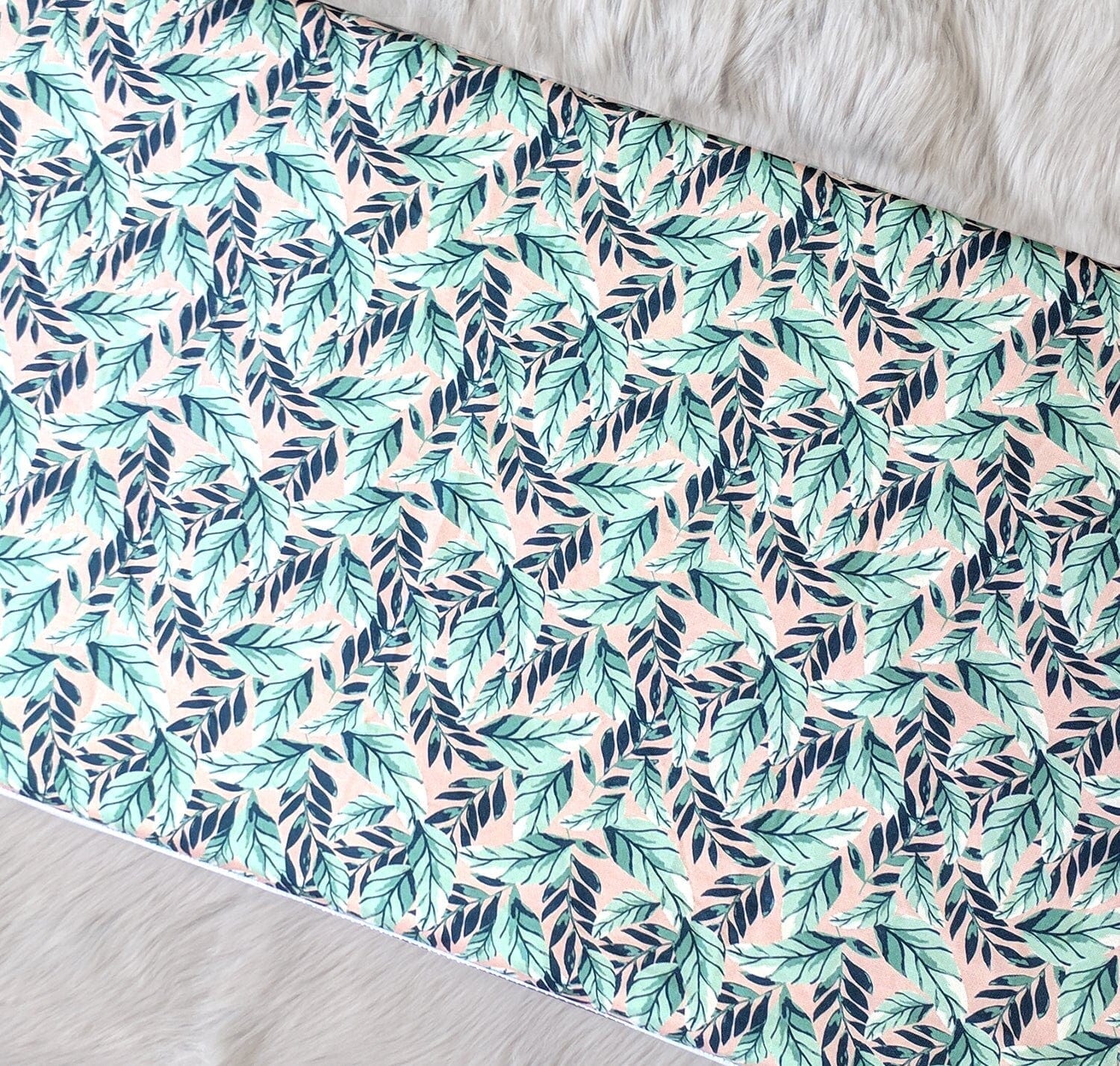 SALE IKEA Bankkamrat, Hemmahos, Stuva Bench Pad Cover Pink Green Leaf Print