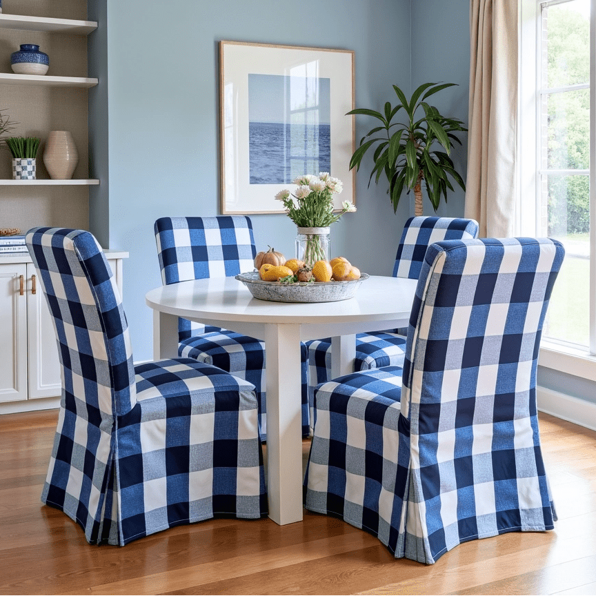 4 Pack - Dining Chair Slip Covers, Compatible with IKEA Henriksdal,  Buffalo Check Navy Blue, Floor Length