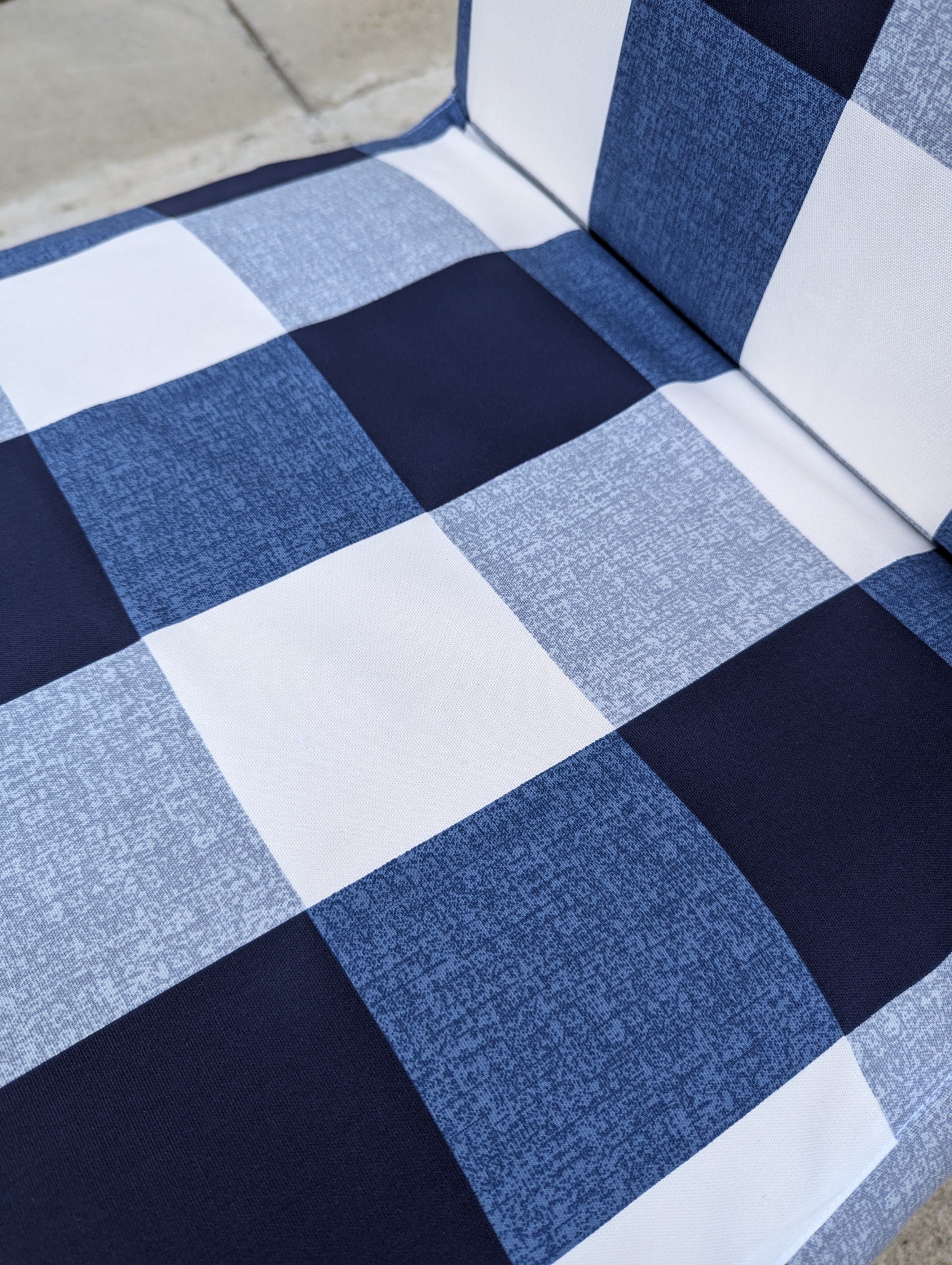 Buffalo Check Navy Blue Floor Length Dining Chair Cover, Compatible with IKEA Henriksdal