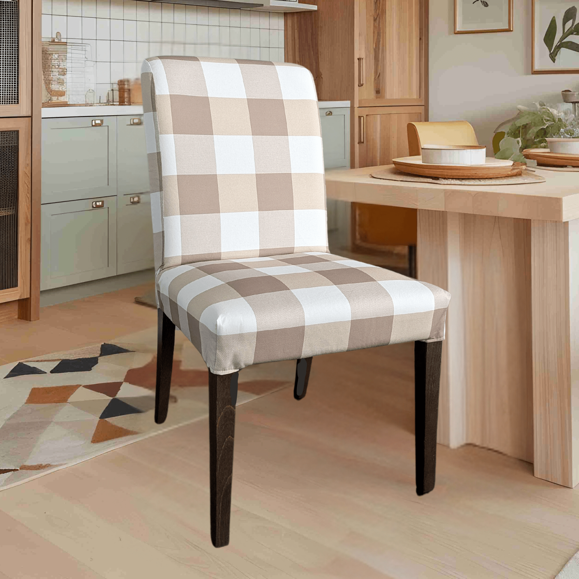 2 Pack, Buffalo Check Beige Dining Chair Cover, Compatible with IKEA Henriksdal, Euro/Aus