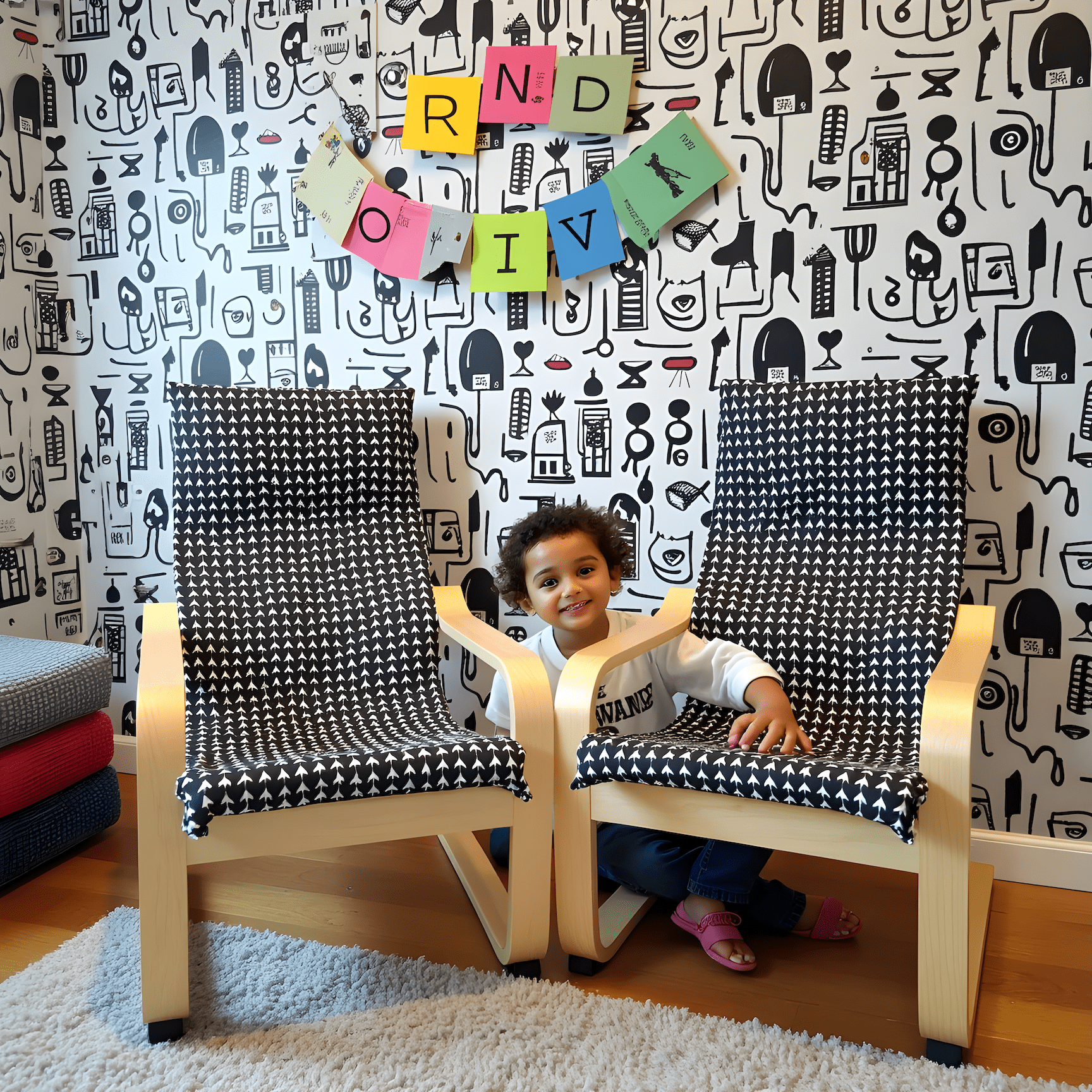 Black Vine Cotton Cushion Cover, Compatible with IKEA Children's Poang