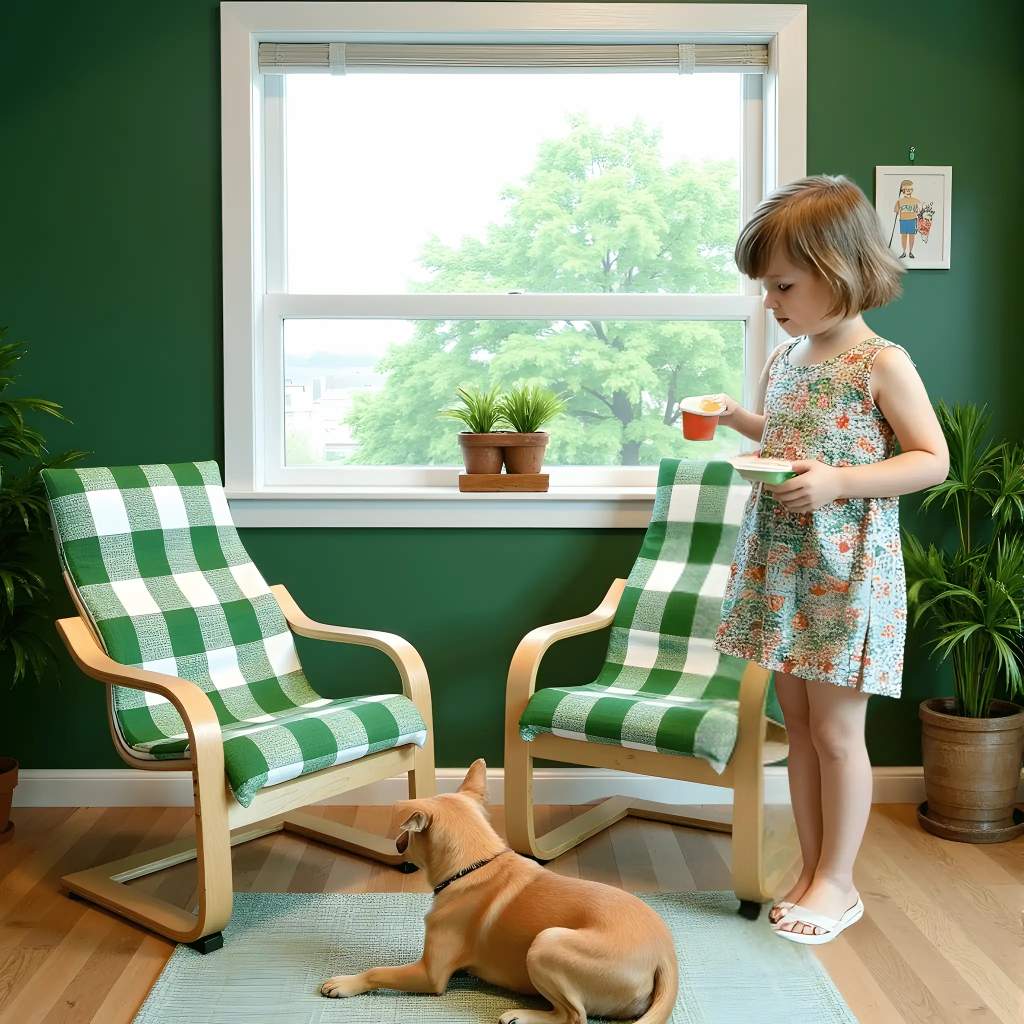 Green Check Cushion Cover, Compatible with IKEA Children's Poang