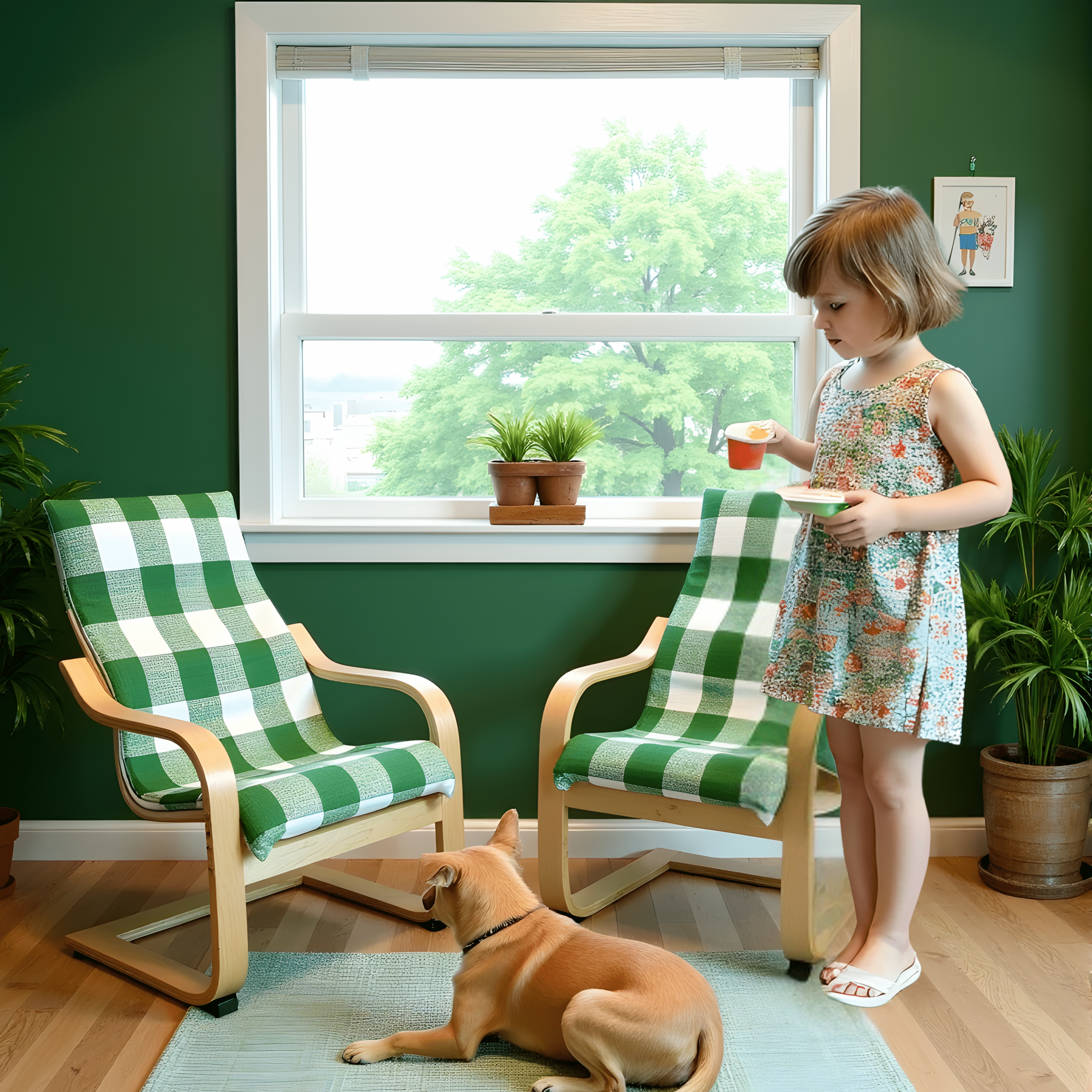 Green Check Cushion Cover, Compatible with IKEA Children's Poang