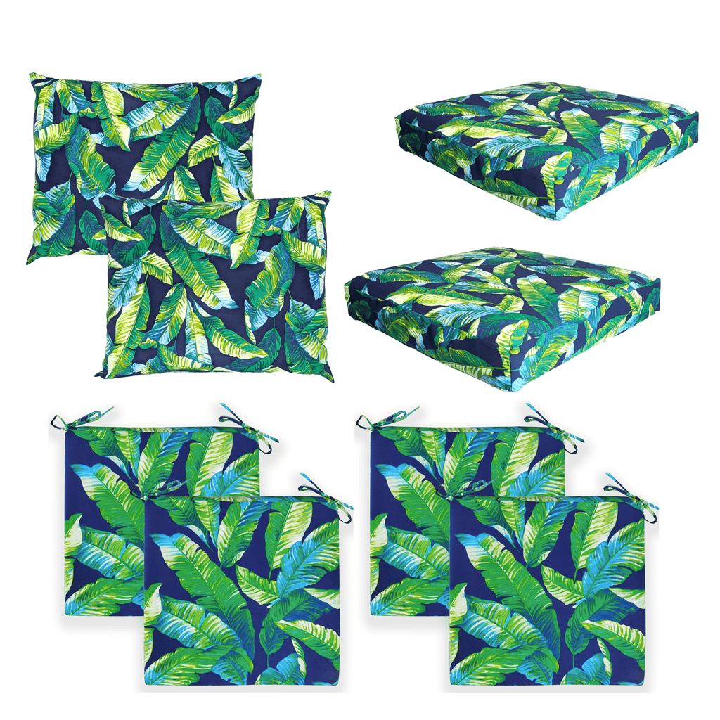 8-PIECE DELUXE BUNDLE Outdoor Cushion Cover Set and Chair Pads – Compatible with IKEA Duvholmen, Blue Palms