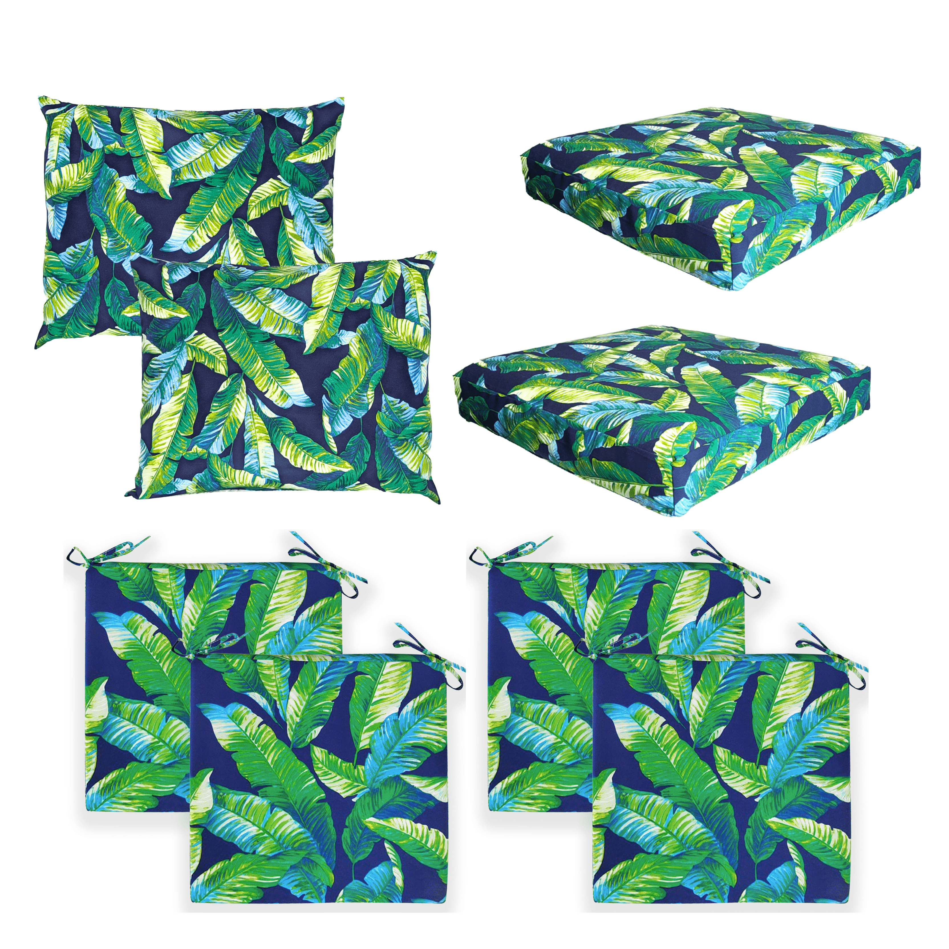 8-PIECE DELUXE BUNDLE Outdoor Cushion Cover Set and Chair Pads – Compatible with IKEA Duvholmen, Blue Palms