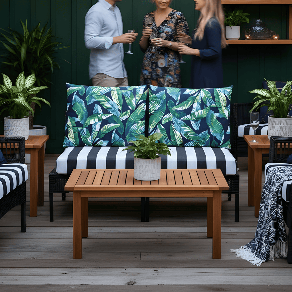Banana Leaf Black Stripe Outdoor Slip Covers, Compatible with IKEA Duvholmen
