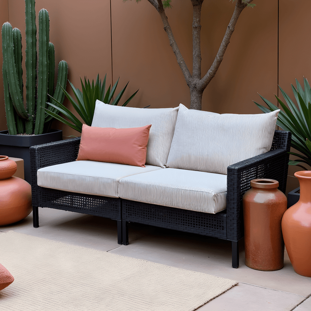 Rockin Cushions Outdoor Slip Covers | Beige Stripe | Compatible with IKEA Duvholmen Kuddarna Cushions | Includes 2 Kuddarna Pillow Covers and 2 Duvholmen Seat Covers - Set of 4
