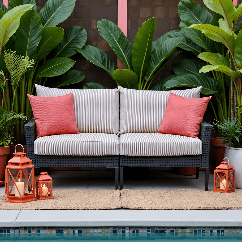 Beige Stripe Outdoor Slip Covers, Compatible with IKEA Duvholmen Kuddarna
