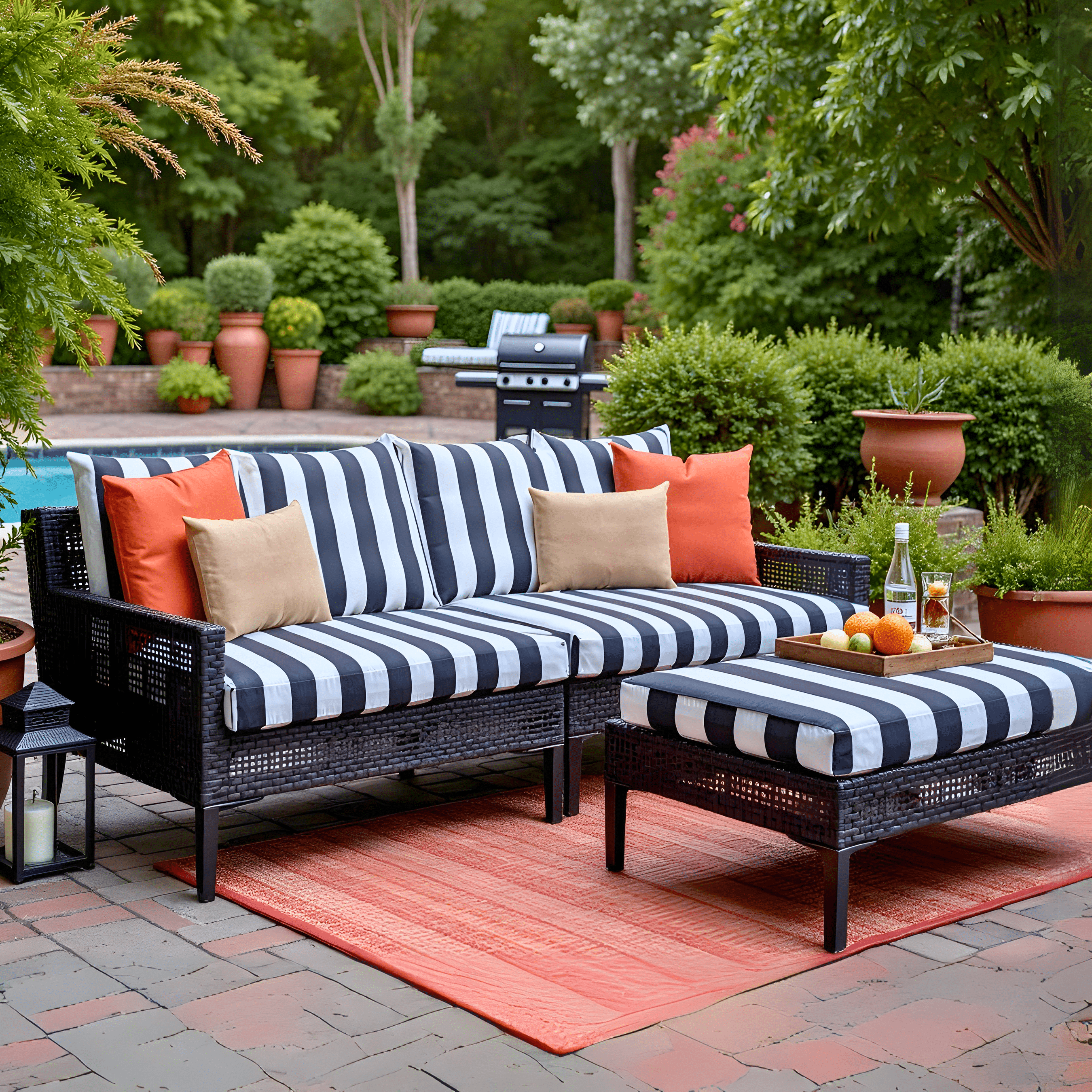Black and White Cabana Stripe Outdoor Slip Covers, Compatible with IKEA Duvholmen Kuddarna