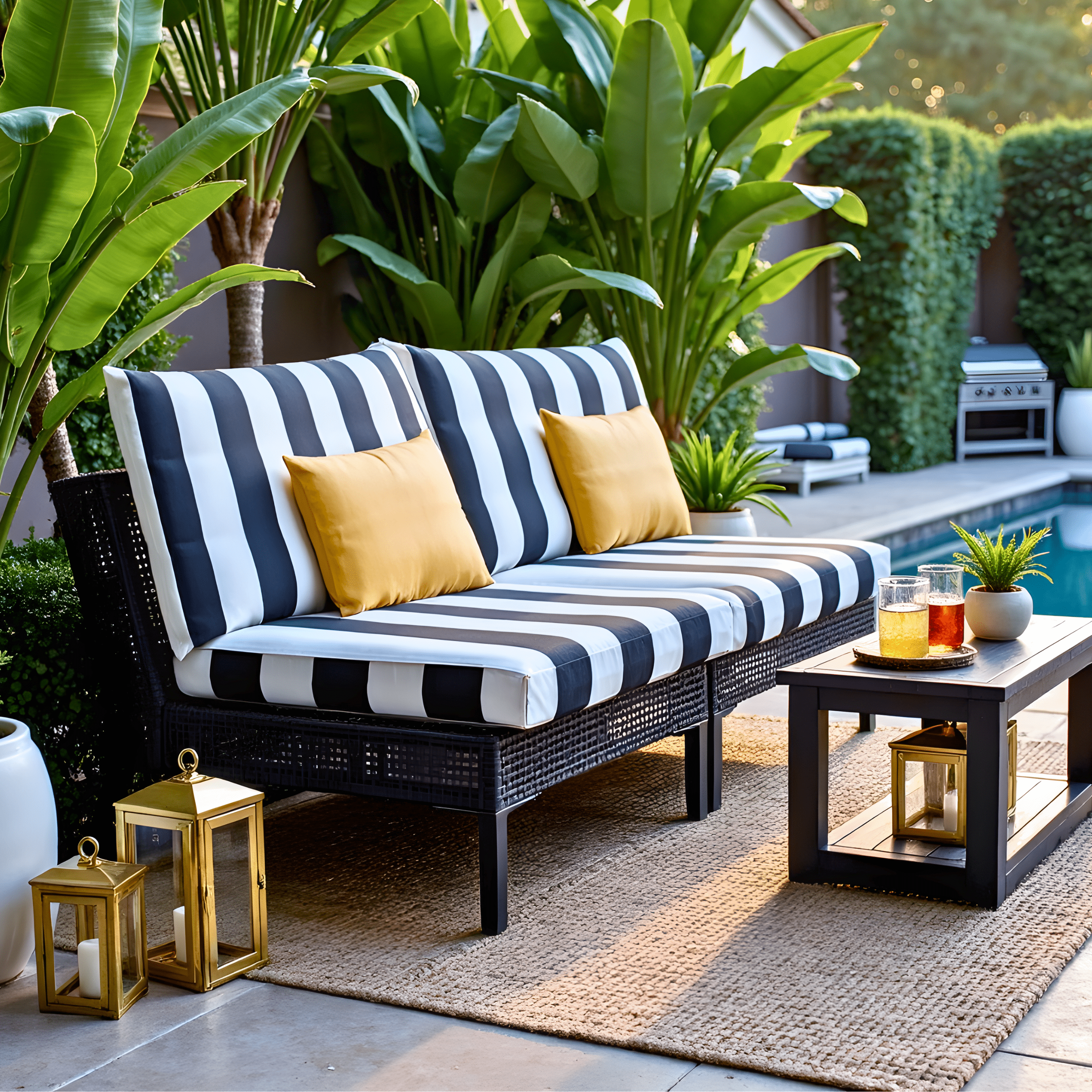 Black and White Cabana Stripe Outdoor Slip Covers, Compatible with IKEA Duvholmen