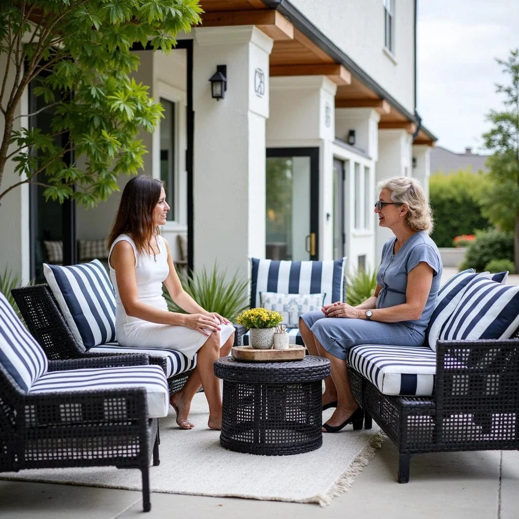 Black and White Cabana Stripe Outdoor Slip Covers, Compatible with IKEA Duvholmen