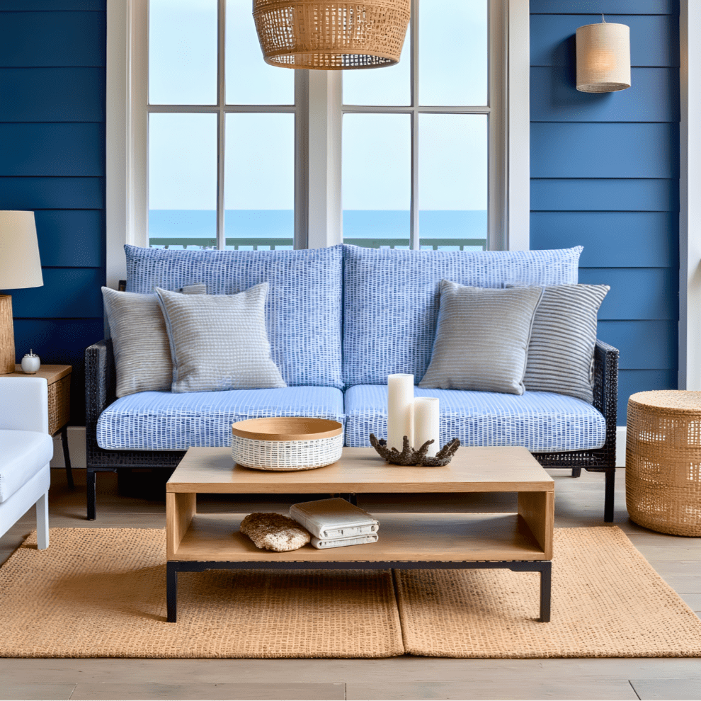 Rockin Cushions Outdoor Slip Covers | Blue Rain | Compatible with IKEA Duvholmen Kuddarna Cushions | Includes 2 Kuddarna Pillow Covers and 2 Duvholmen Seat Covers - Set of 4