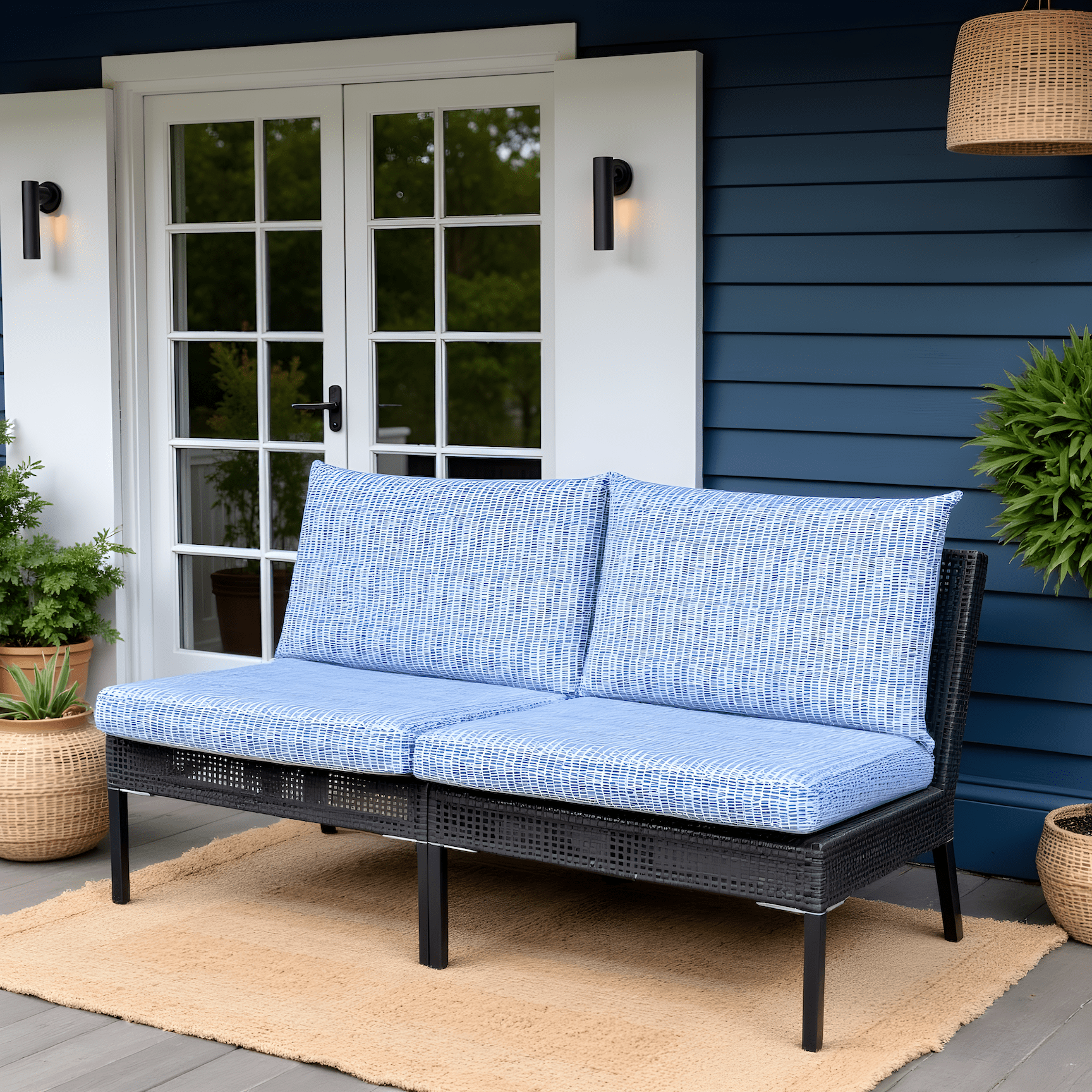 Rockin Cushions Outdoor Slip Covers | Blue Rain | Compatible with IKEA Duvholmen Cushions | Includes 2 Duvholmen Pillow Covers and 2 Duvholmen Seat Covers - Set of 4
