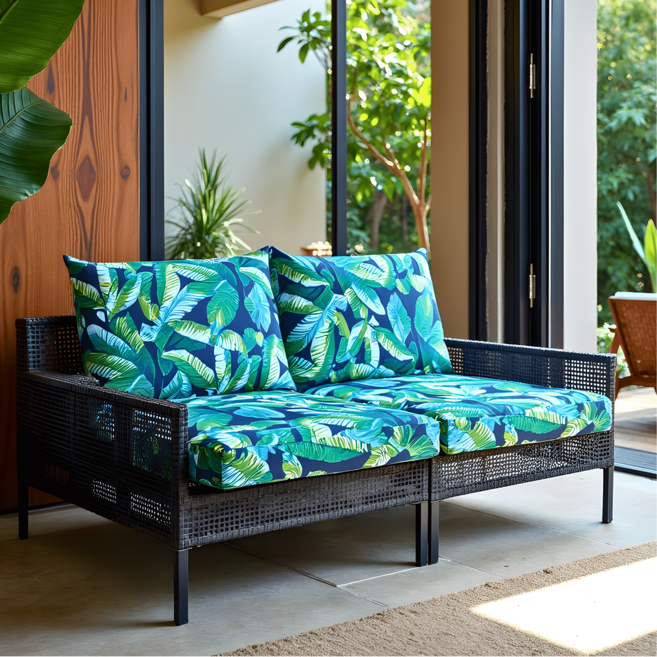 Navy Green Banana Leaf Outdoor Slip Covers, Compatible with IKEA Duvholmen