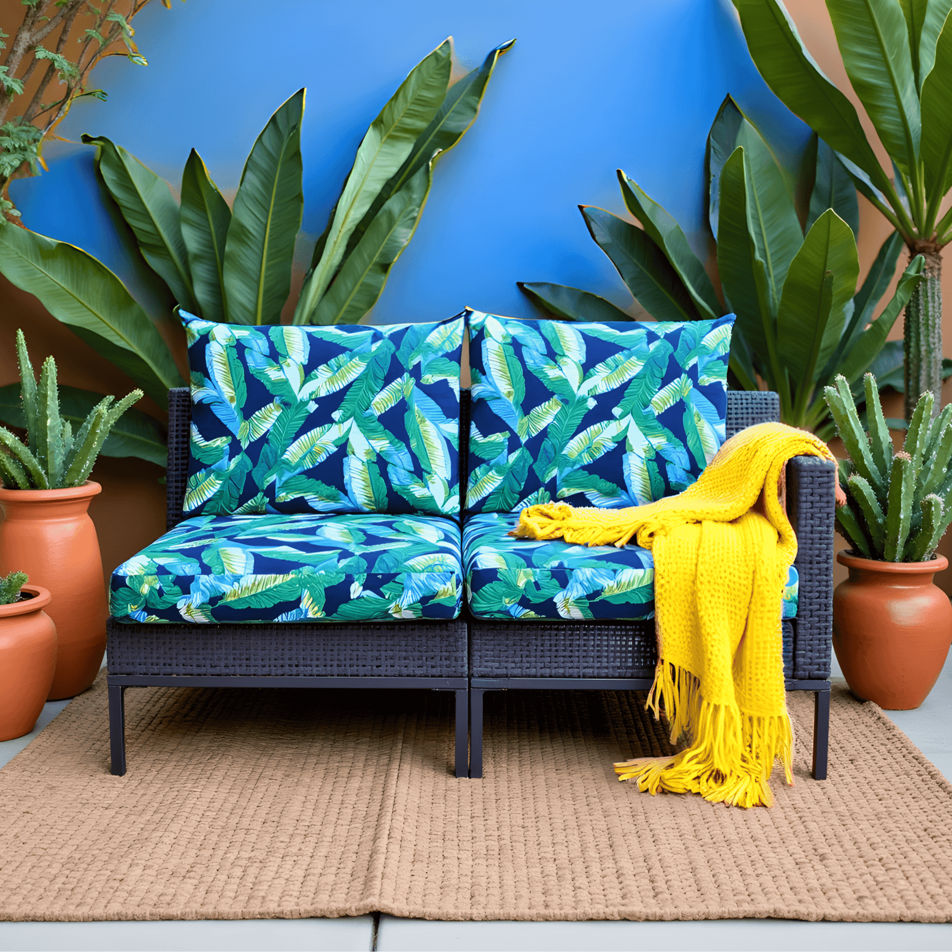 Navy Green Banana Leaf Outdoor Slip Covers, Compatible with IKEA Duvholmen Kuddarna