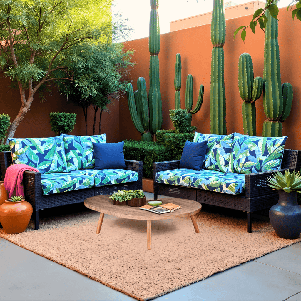 8-PIECE DELUXE BUNDLE Outdoor Cushion Cover Set and Chair Pads – Compatible with IKEA Duvholmen, Blue Palms