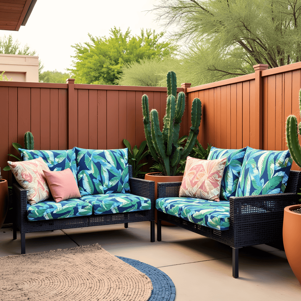 Rockin Cushions Outdoor Slip Covers | Navy Green Banana Leaf Print| Compatible with IKEA Duvholmen Cushions | Includes 2 Duvholmen Pillow Covers and 2 Duvholmen Seat Covers - Set of 4