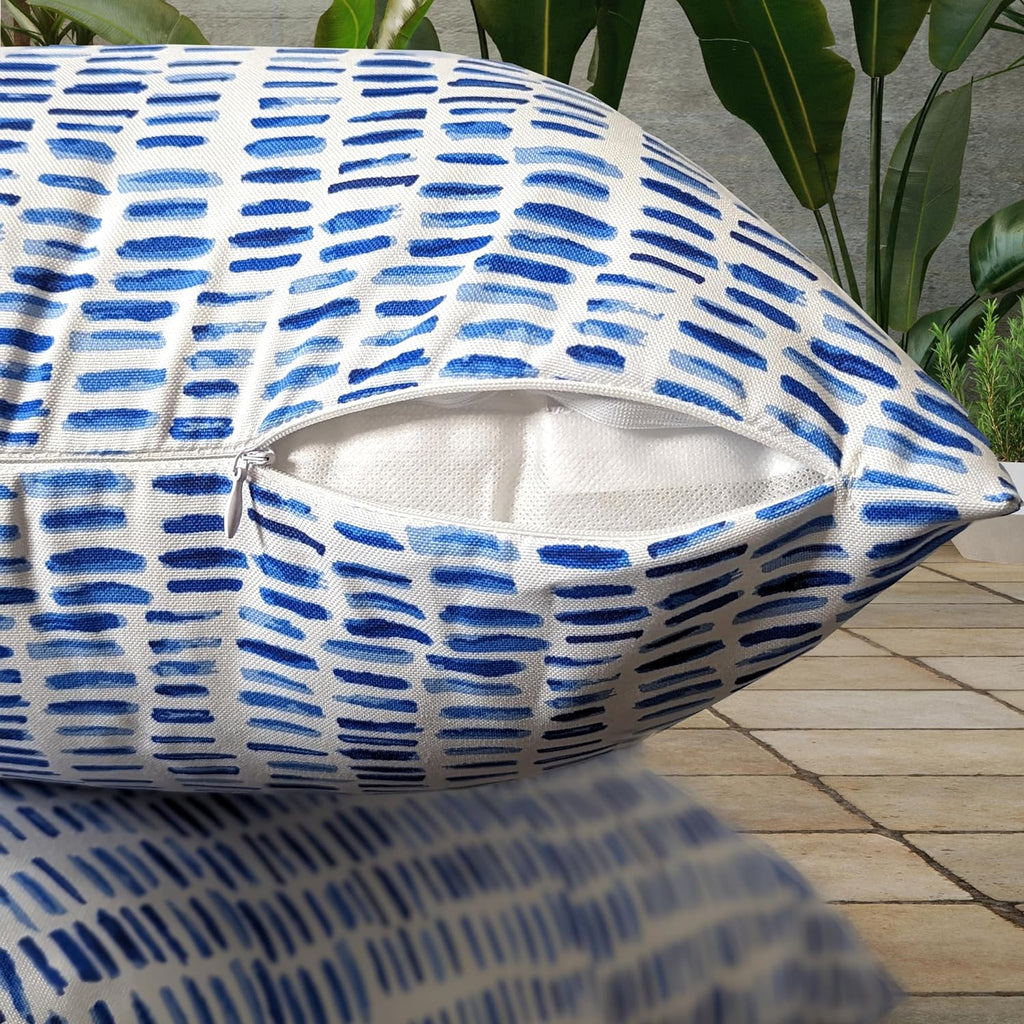 Rockin Cushions Outdoor Slip Covers | Blue Rain | Compatible with IKEA Duvholmen Kuddarna Cushions | Includes 2 Kuddarna Pillow Covers and 2 Duvholmen Seat Covers - Set of 4