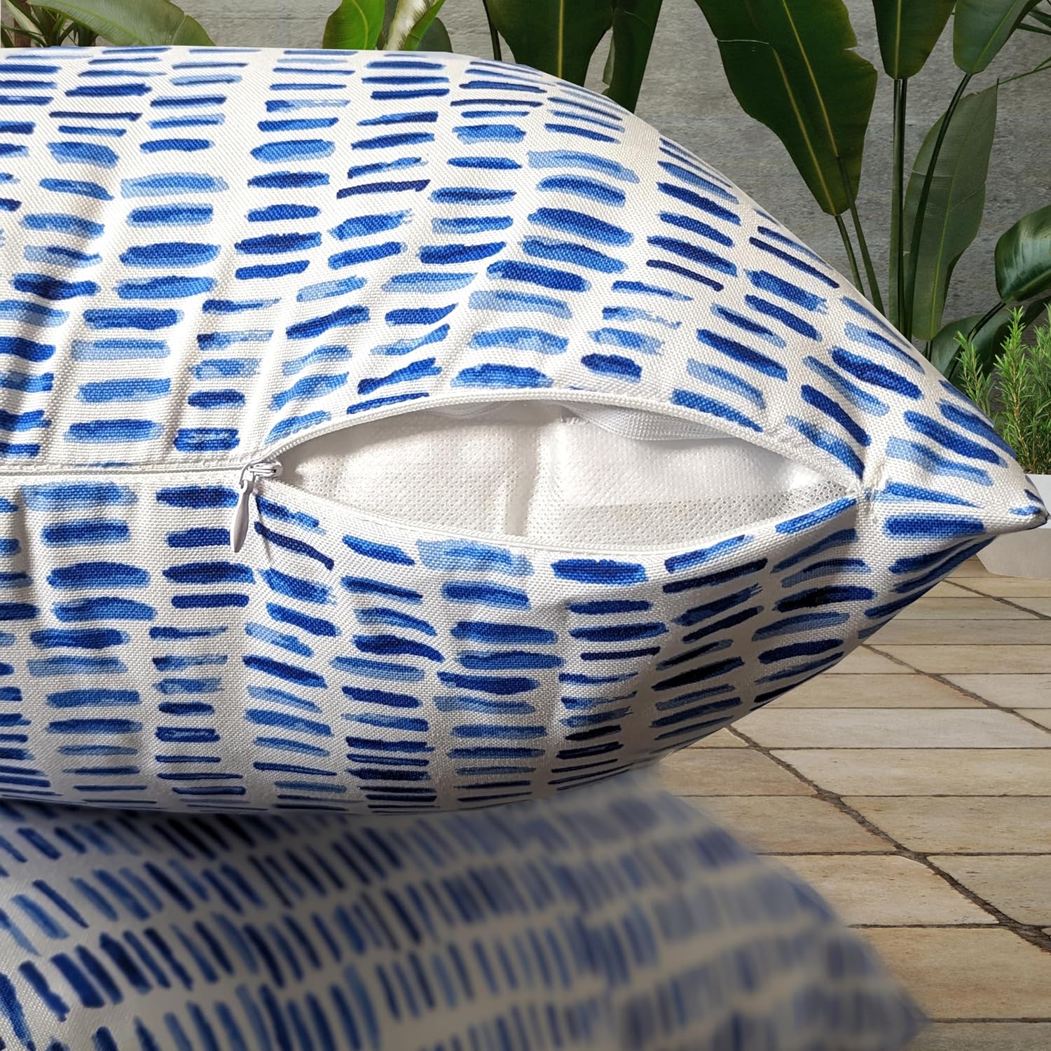 Rockin Cushions Outdoor Slip Covers | Blue Rain | Compatible with IKEA Duvholmen Kuddarna Cushions | Includes 2 Kuddarna Pillow Covers and 2 Duvholmen Seat Covers - Set of 4