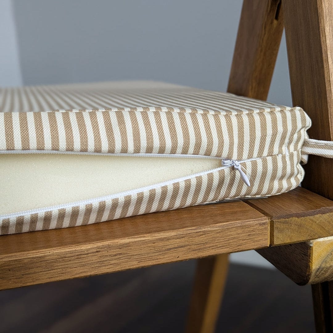 Set of 2, Beige Stripe Square Outdoor Chair Pad, Removable Covers