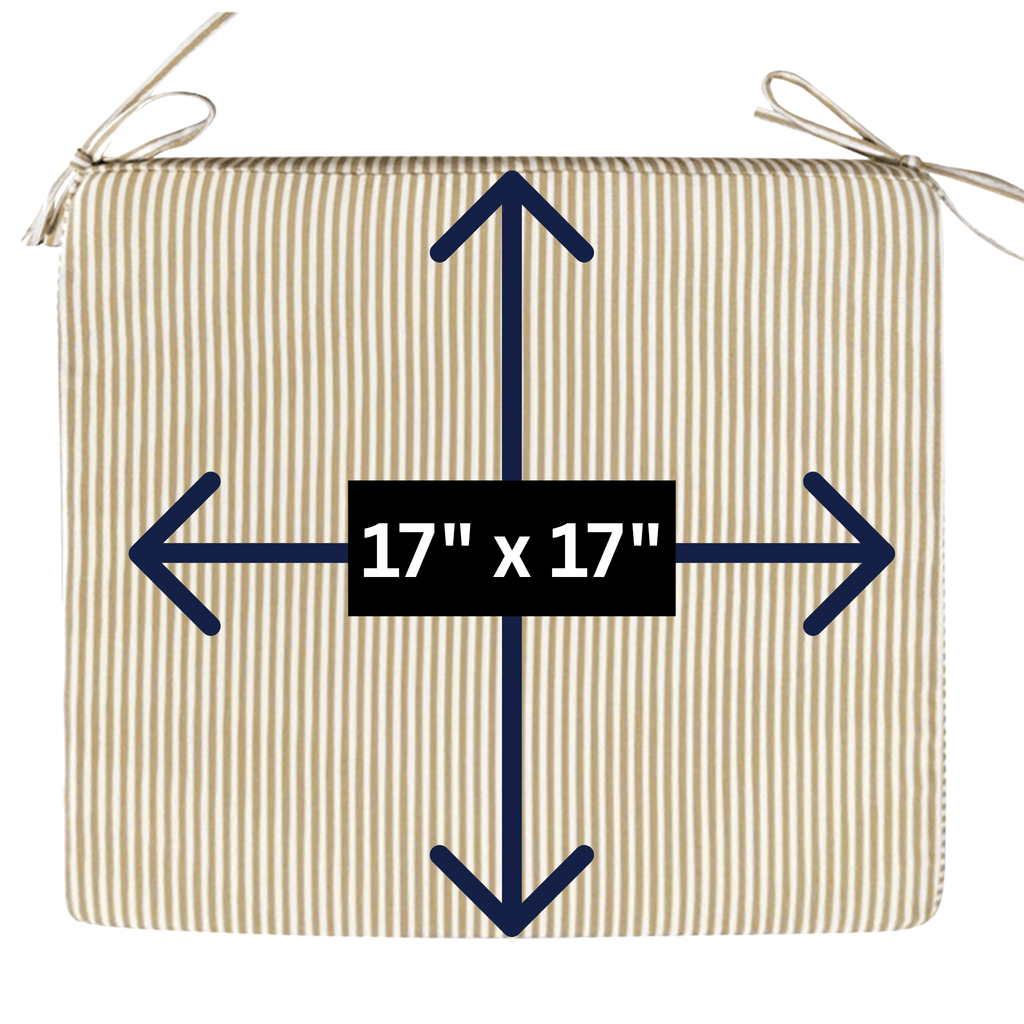 Set of 2, Beige Stripe Square Outdoor Chair Pad, Removable Covers