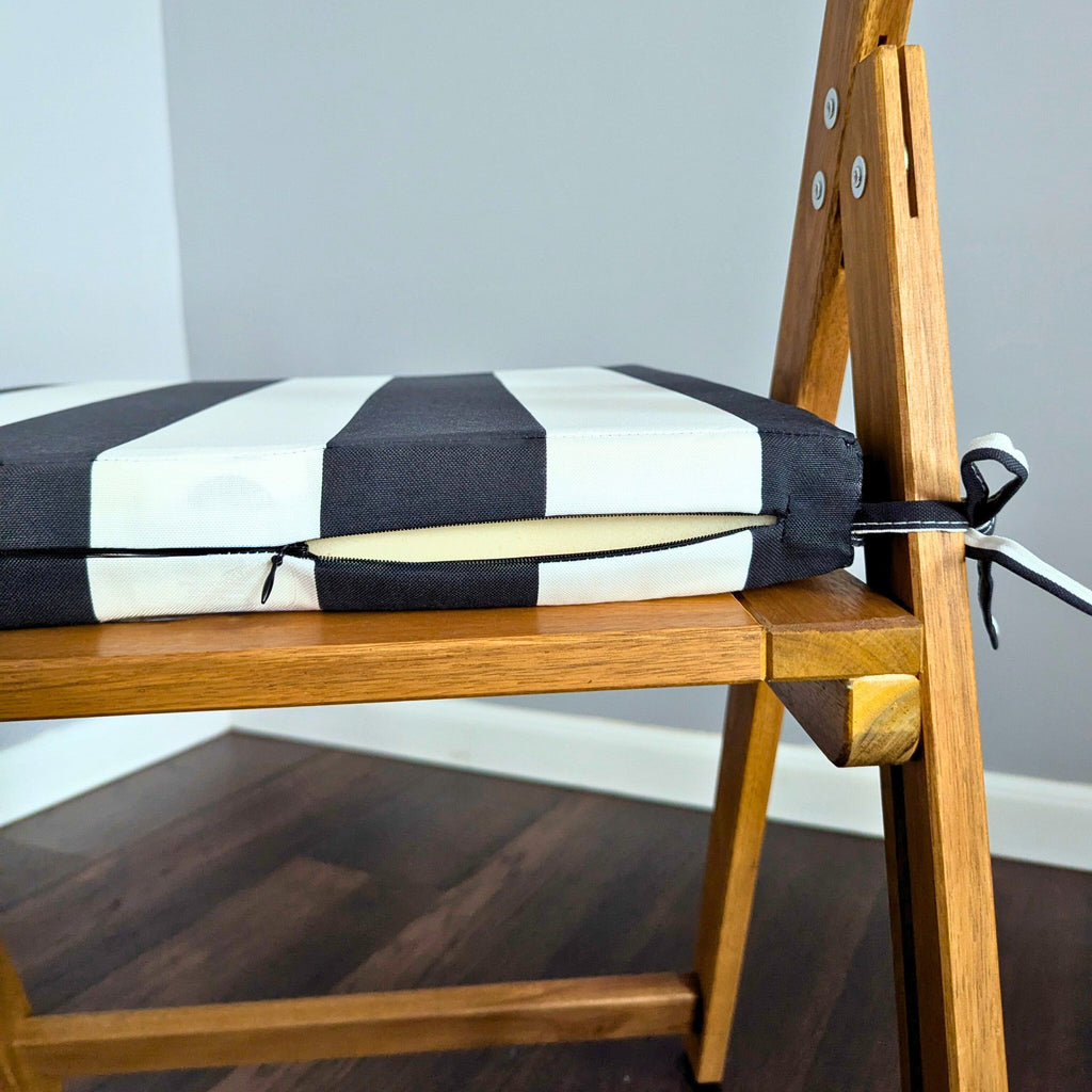 Set of 2, Black Stripe Square Outdoor Chair Pad, Removable Covers