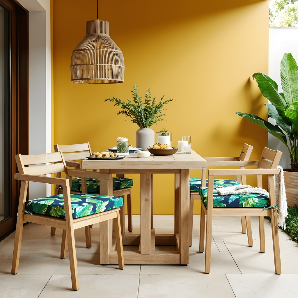 Set of 2, Blue Palms Square Outdoor Chair Pad, Removable Covers