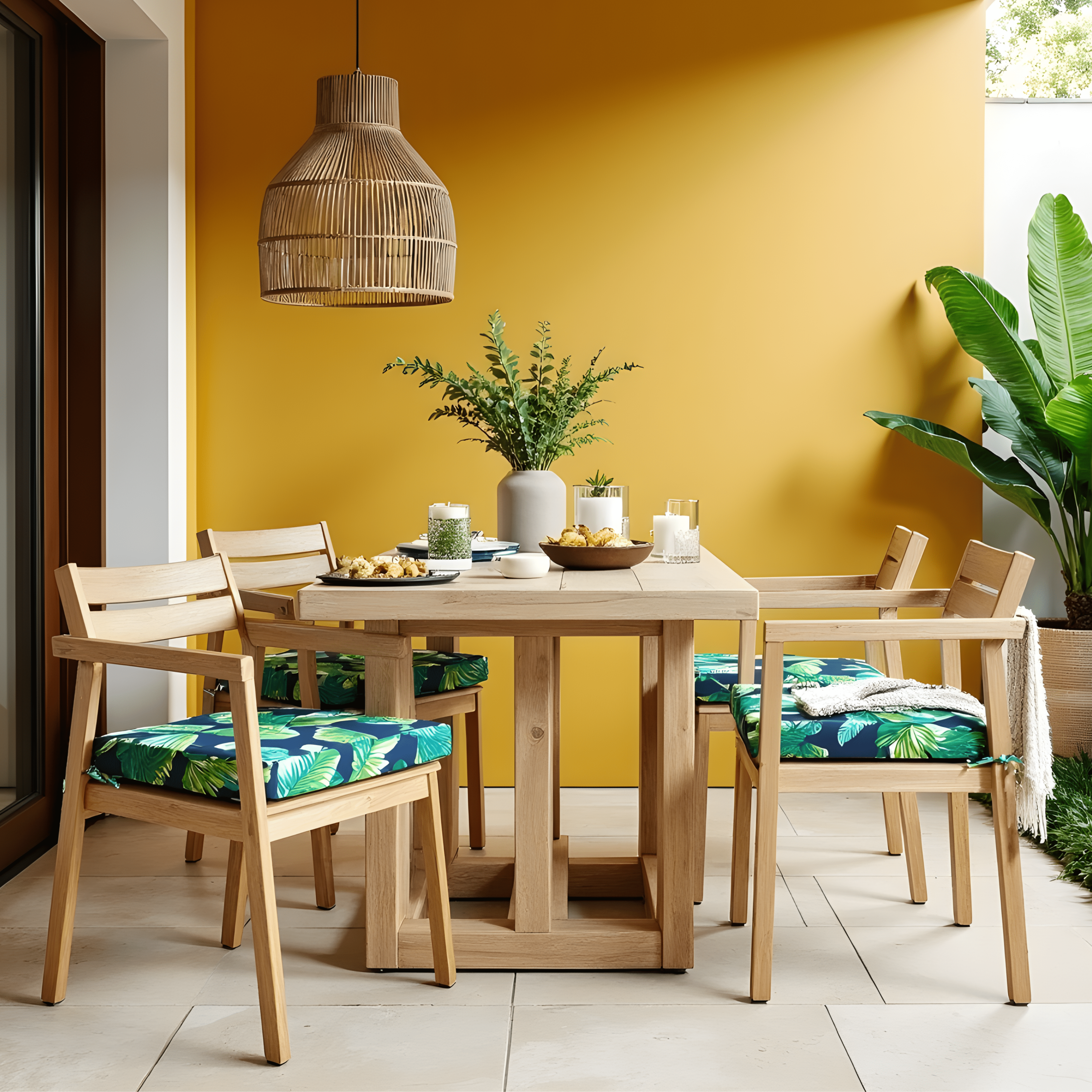 Set of 2, Blue Palms Square Outdoor Chair Pad, Removable Covers