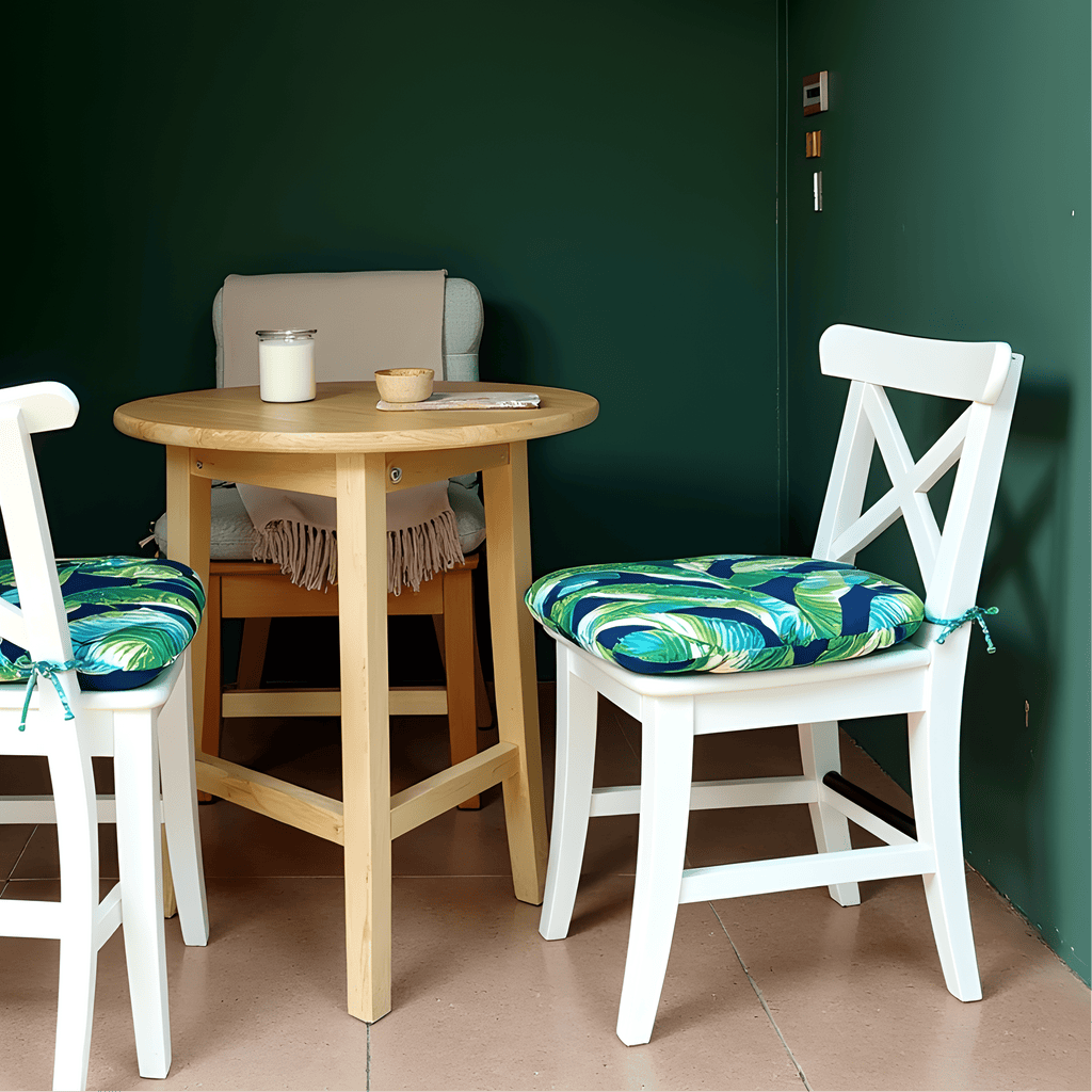 Set of 2, Blue Palms U-Shape Outdoor Chair Pad, Removable Covers