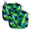 Set of 2, Blue Palms U-Shape Outdoor Chair Pad, Removable Covers
