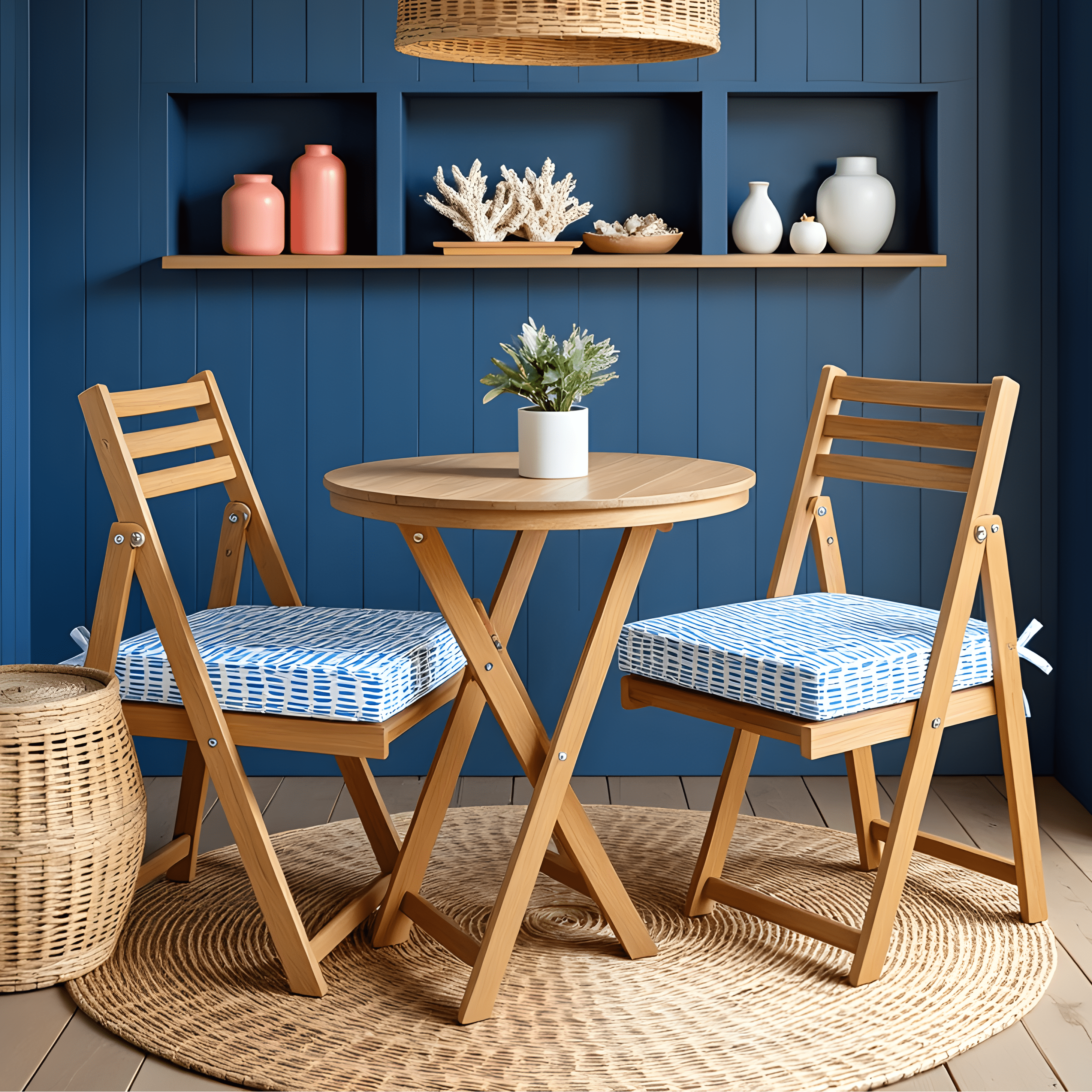 8-PIECE DELUXE BUNDLE Outdoor Cushion Cover Set and Chair Pads – Compatible with IKEA Duvholmen, Blue Rain