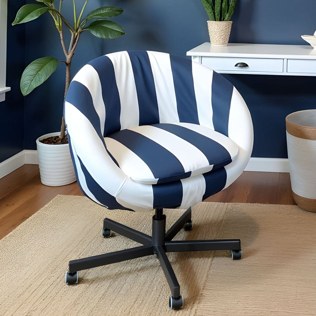 Navy Blue Cabana Stripe Slipcover Compatible with IKEA SKRUVSTA Chair – Coastal, Stylish, and Functional