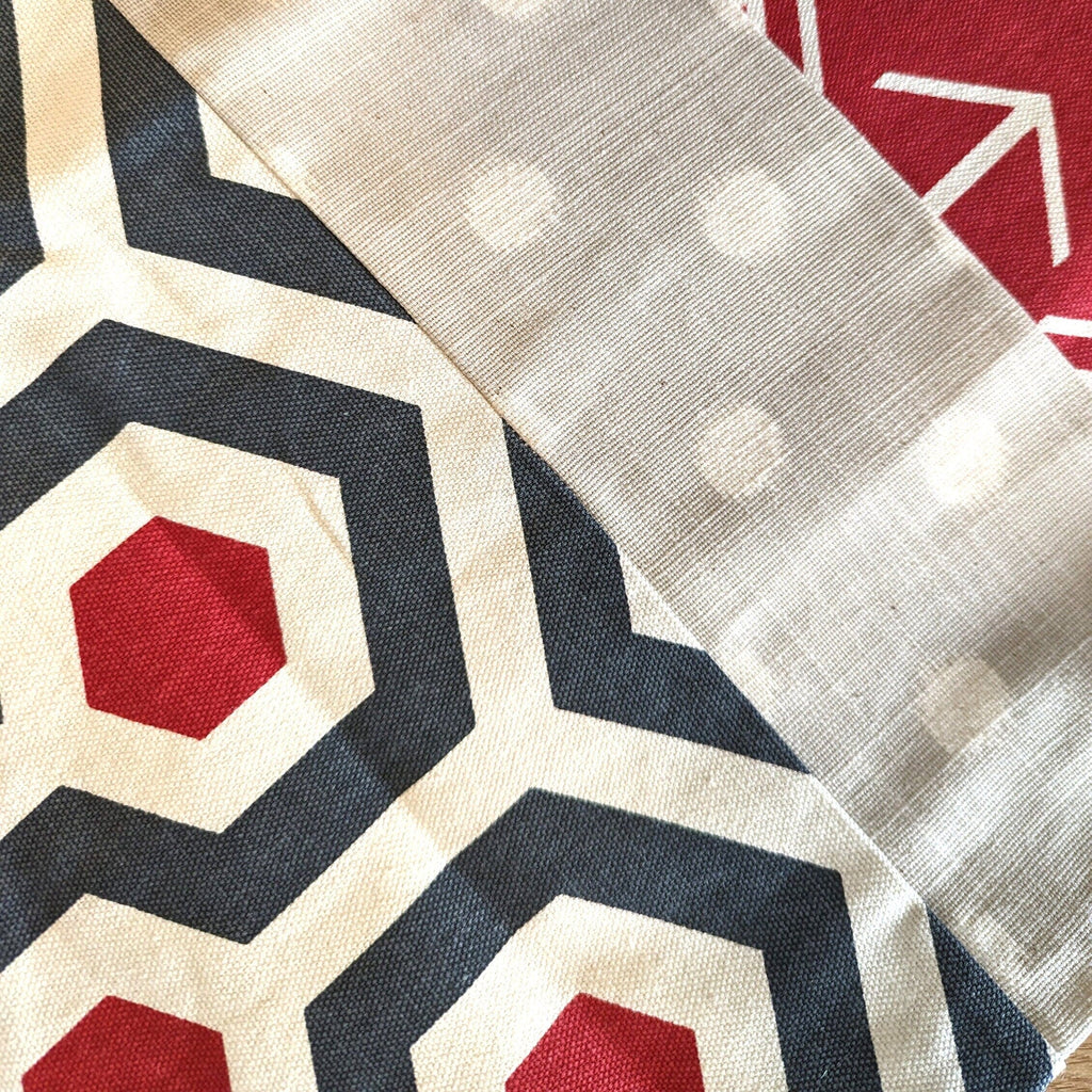 Grey Polka Dot, Red Arrow Patchwork Seat Cushion