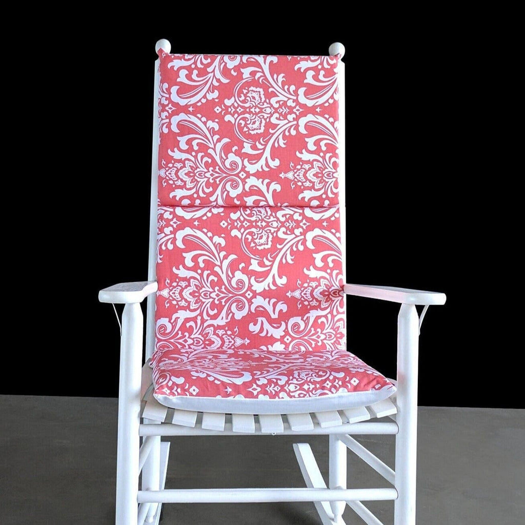 Nursery Room Rocking Chair Cushion, Coral Pink Damask Flower Print