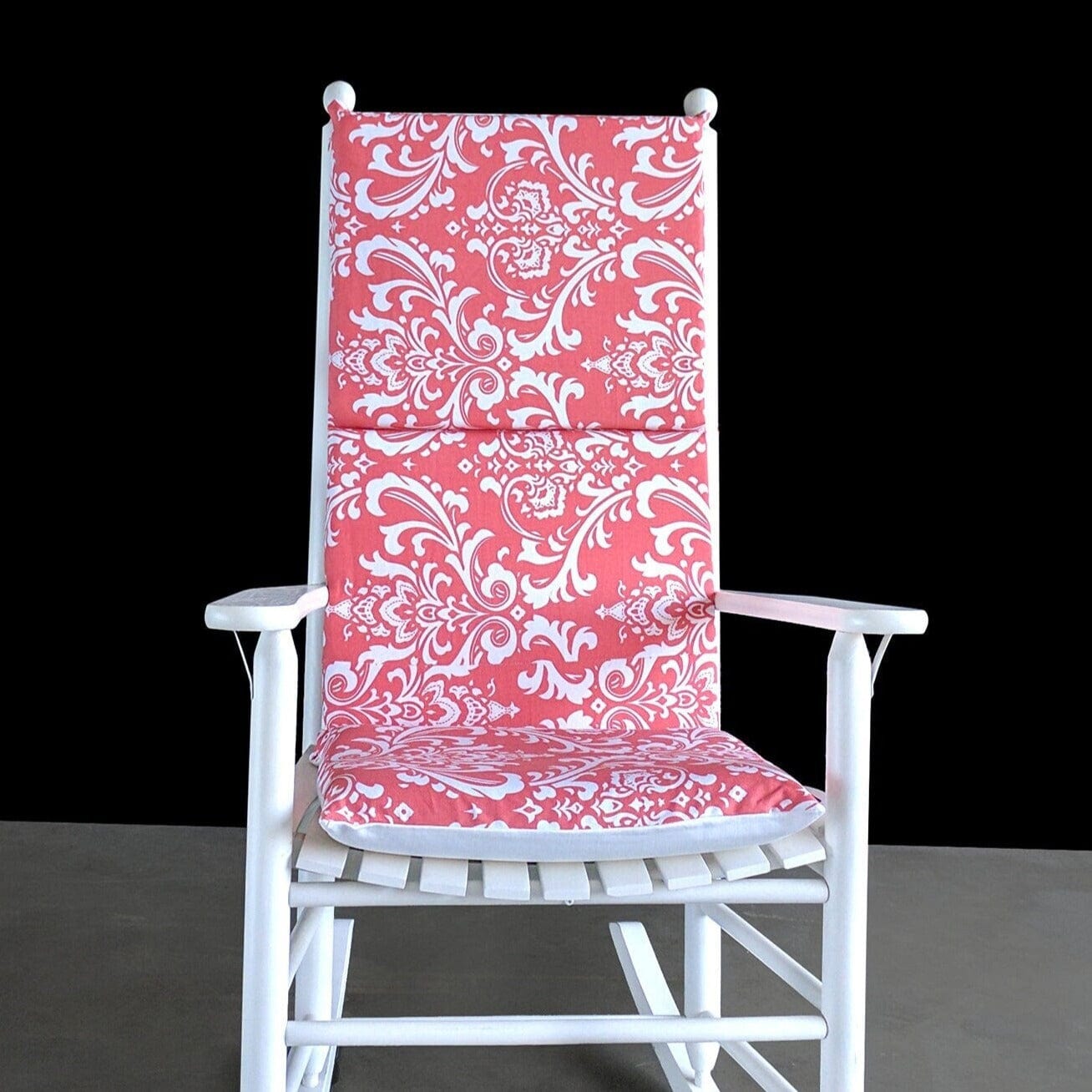 Nursery Room Rocking Chair Cushion, Coral Pink Damask Flower Print