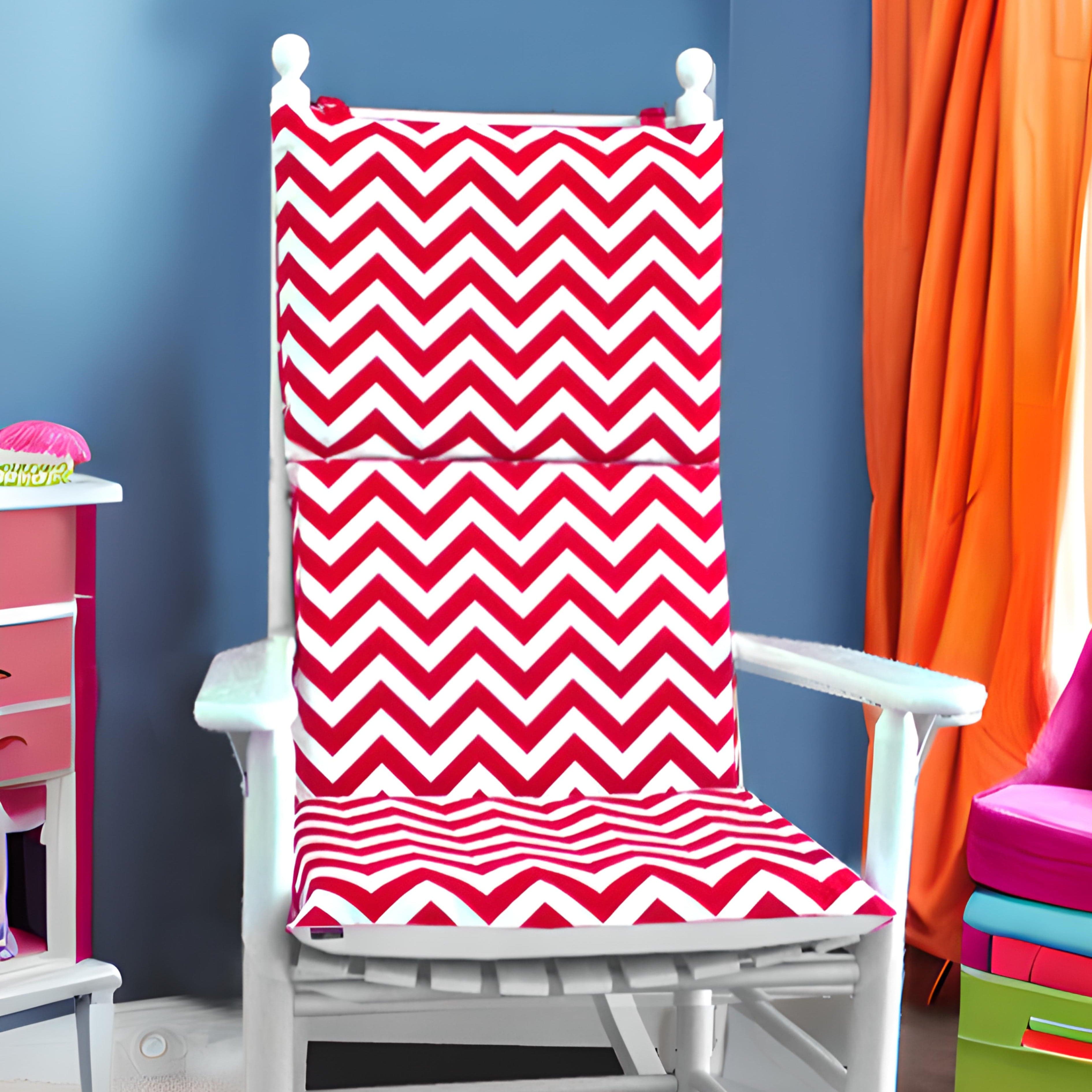 Red and White Zig Zag Rocking Chair Cover, Red Chevron Adjustable Reversible Rocking Chair Cushion