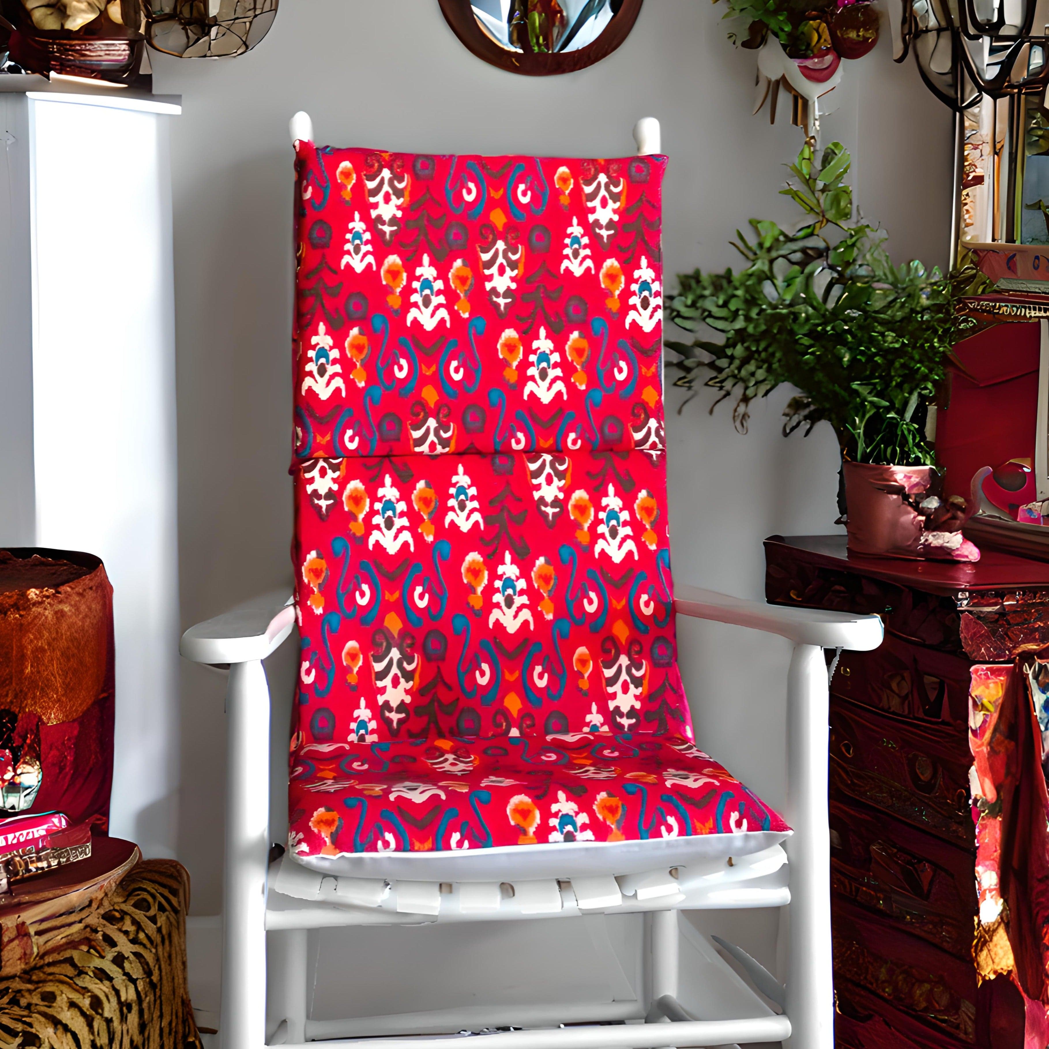 Textured Red Flower Pattern Rocking Chair Cushion