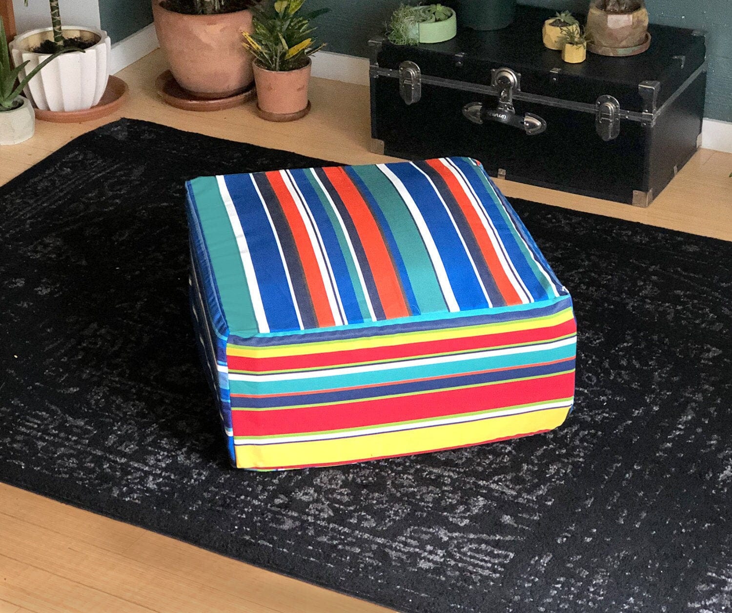 SALE Bean Bag Blue Beach Stripe Ottoman, Floor Pouf Slip Cover