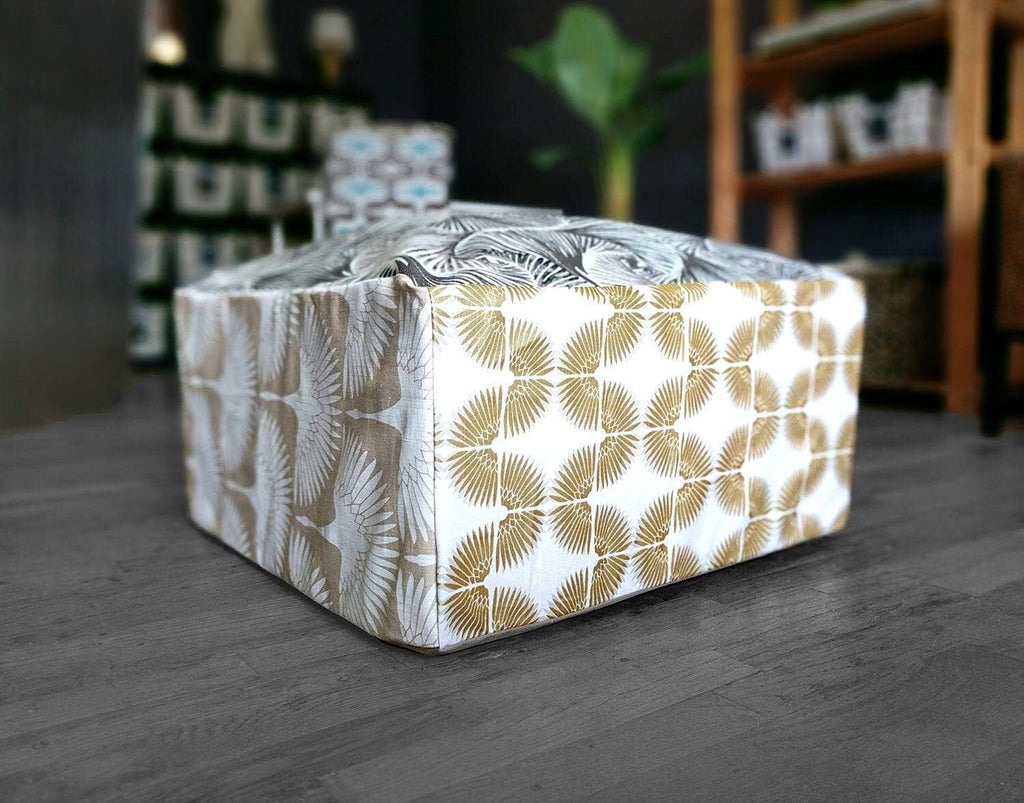 SALE Bean Bag Pouf Cover, Ottoman Neutral Tones, Gold Patterned