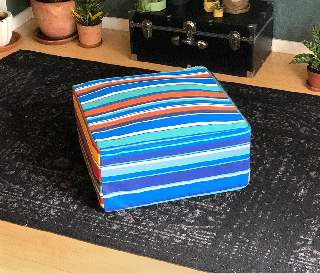 SALE Bean Bag Blue Beach Stripe Ottoman, Floor Pouf Slip Cover
