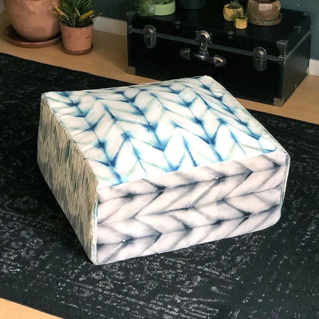 Shibori Chevron Bean Bag Pouf Cover, Ottoman Seat Cover