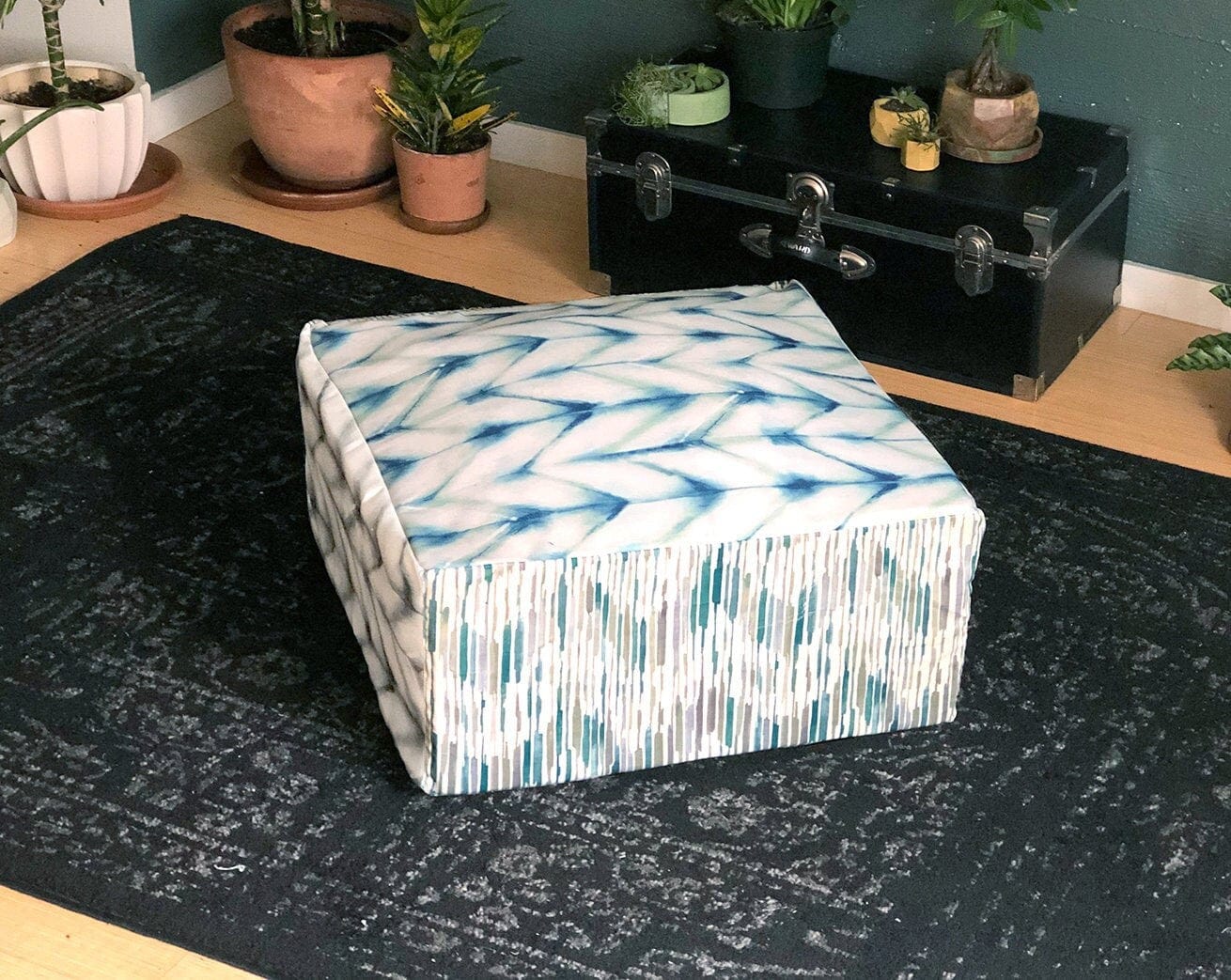 Shibori Chevron Bean Bag Pouf Cover, Ottoman Seat Cover