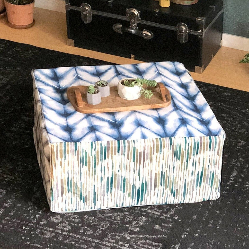 Shibori Chevron Bean Bag Pouf Cover, Ottoman Seat Cover