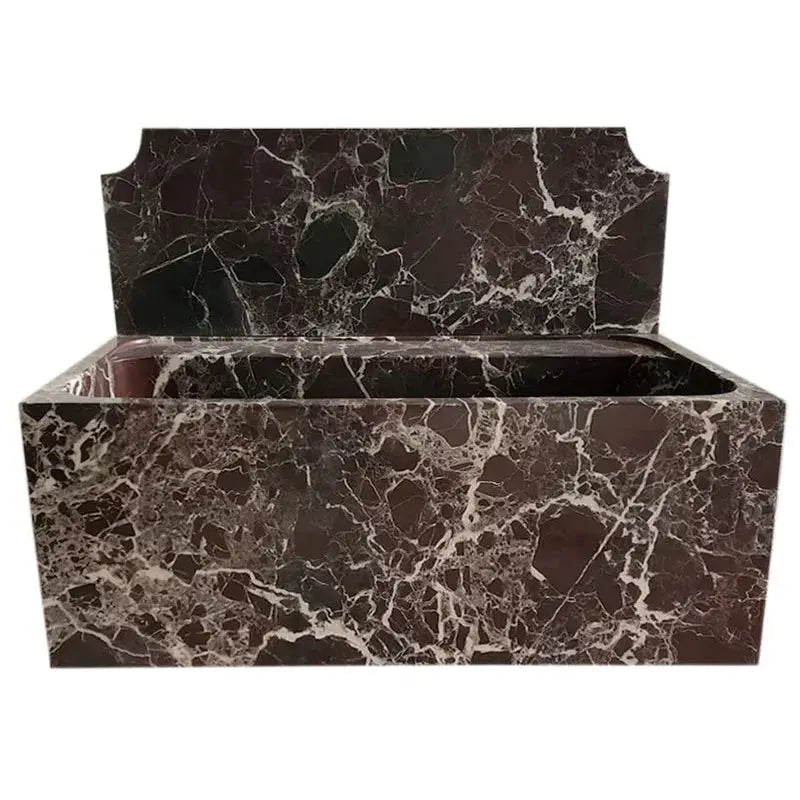 Rosso Levanto marble wall-mount bathroom sink with 11-inch backsplash by Villohome