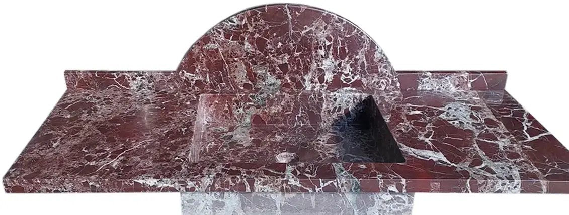 Rosso Levanto Marble Rectangular Wall-mount Sink, red marble with white veining.