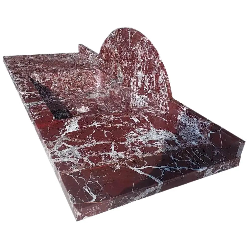 Rosso Levanto Marble Rectangular Wall-Mount Sink by Villohome, red marble with white veining, 20 in W x 52 in L x 5 in H
