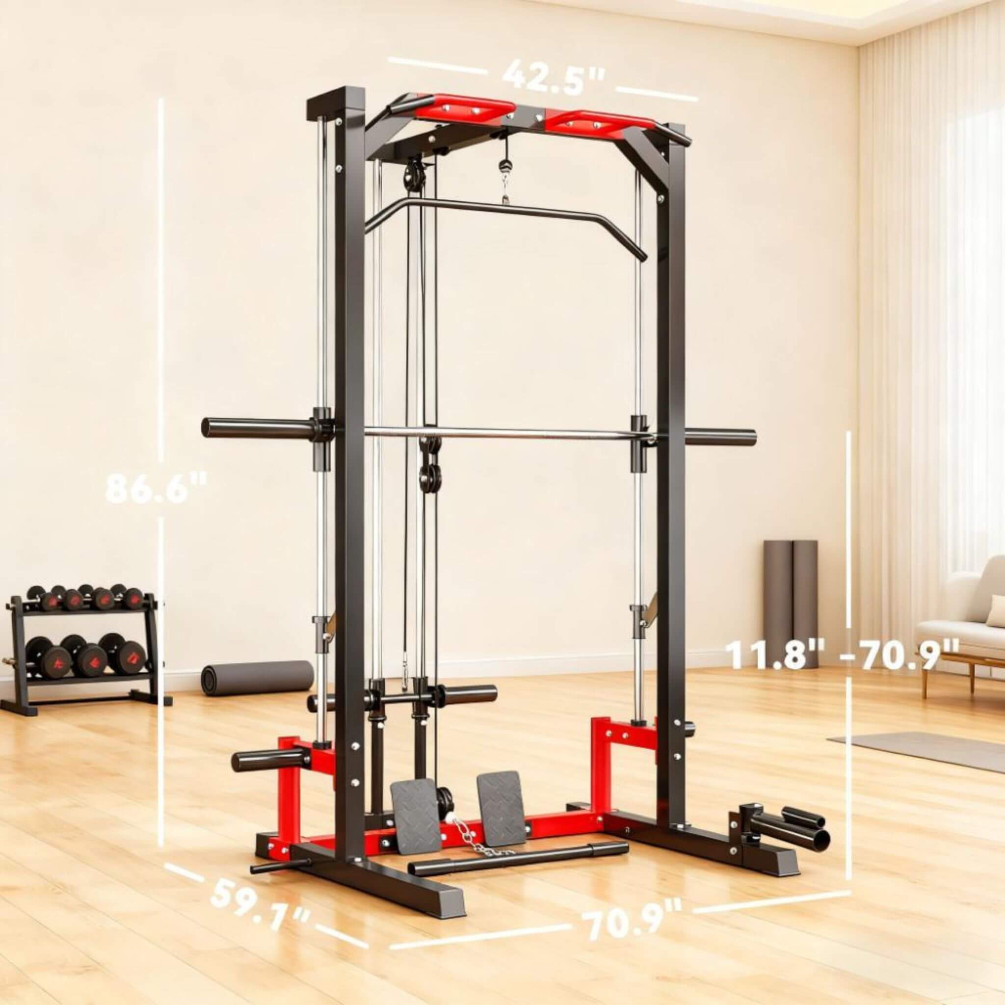 Rovix All-In-One Home Gym Squat Rack With Pull Up And Lat System (SAK95431)